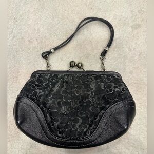 Coach shine black Lurex metallic frame kiss lock clutch wallet